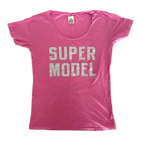 Victoria’s Secret Pink Supermodel Graphic Tee Rhinestone Y2K Size Small Rare - Thumbnail 7