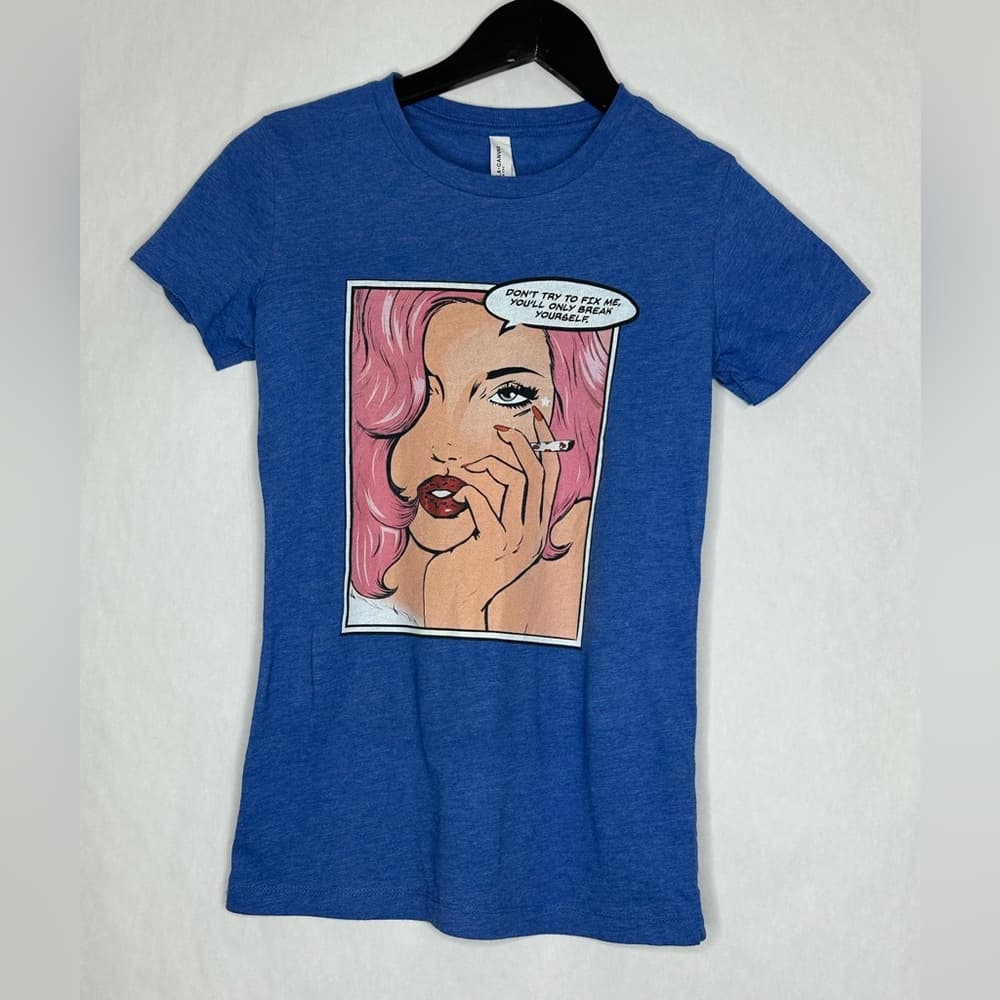 Becky Loves You Bella + Canvas Blue Pop Art Graphic Tee Size Small
