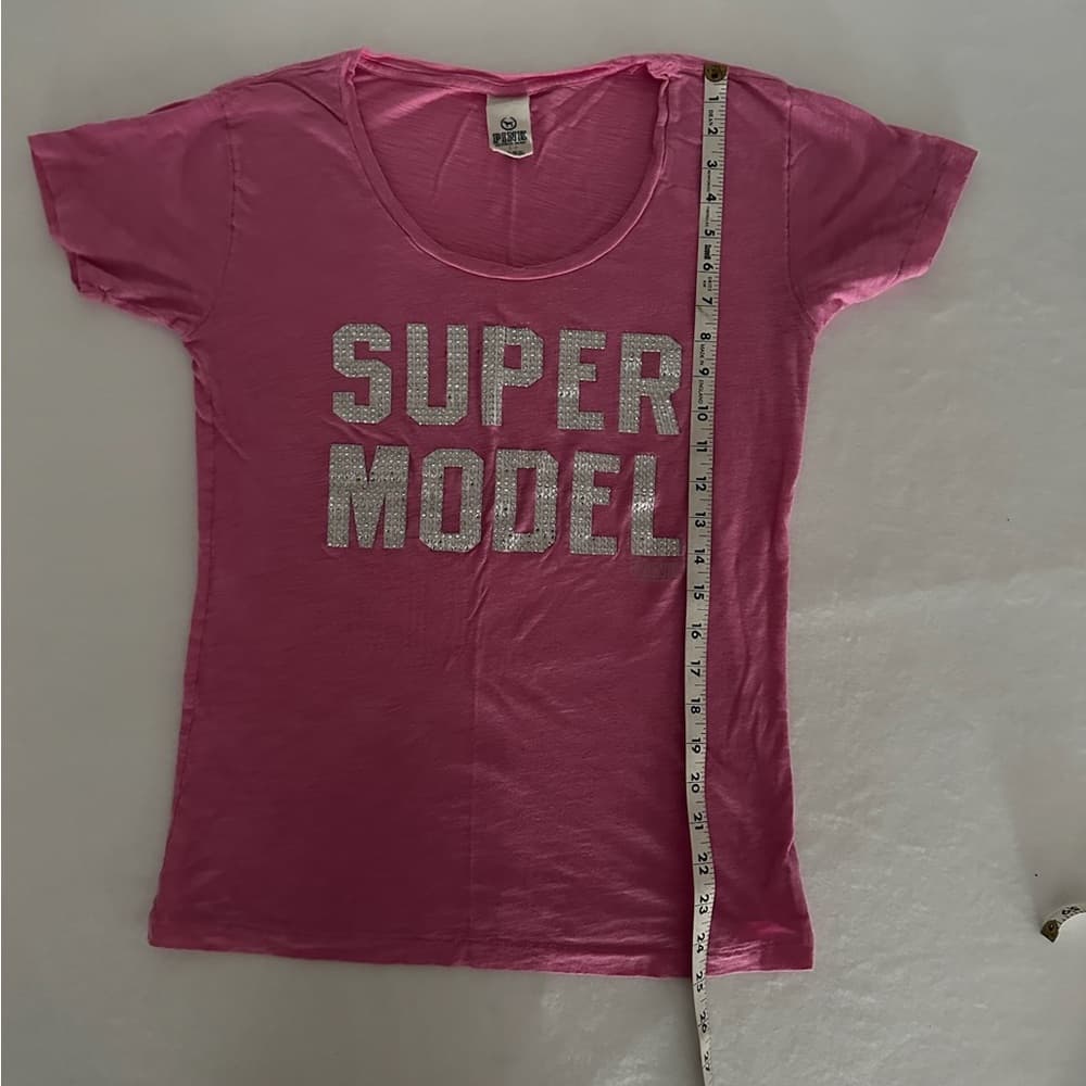 Victoria’s Secret Pink Supermodel Graphic Tee Rhinestone Y2K Size Small Rare - Thumbnail 5