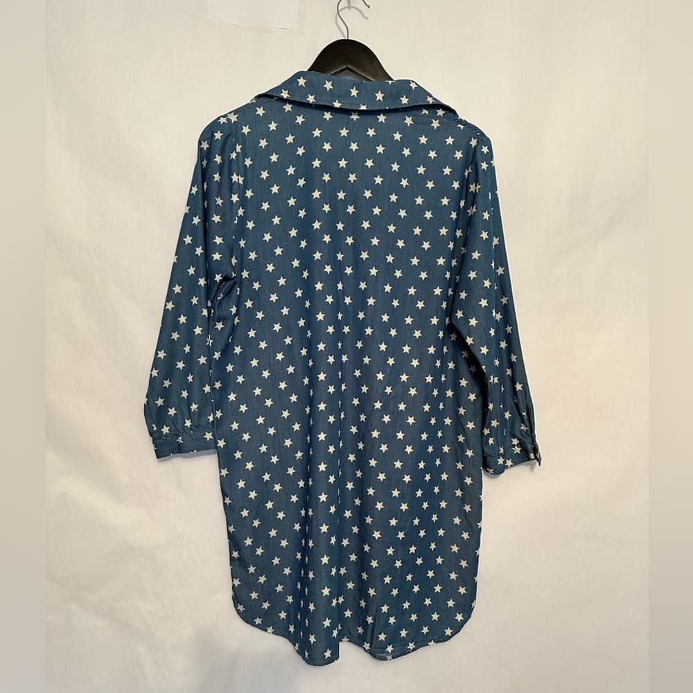 Stellah Star Print Blue Tunic Top Shirt Dress Boho Western Size Small - Thumbnail 3
