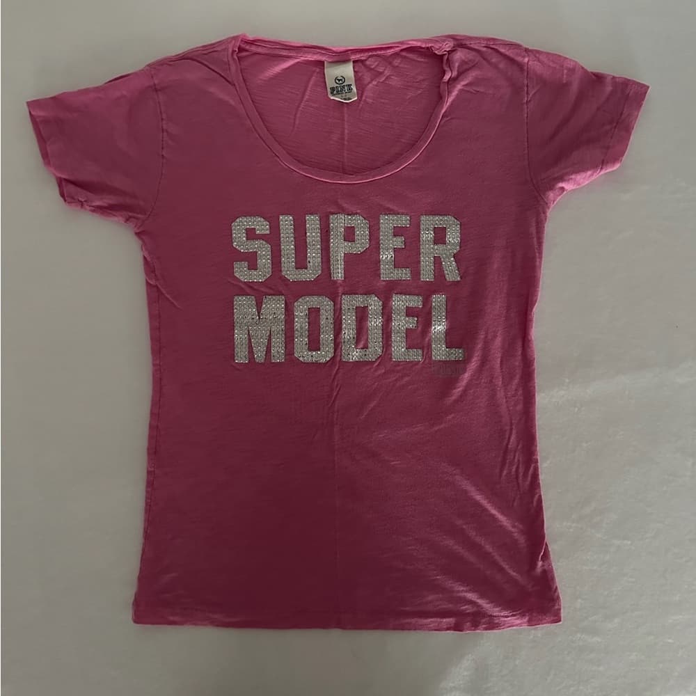 Victoria’s Secret Pink Supermodel Graphic Tee Rhinestone Y2K Size Small Rare - Thumbnail 2