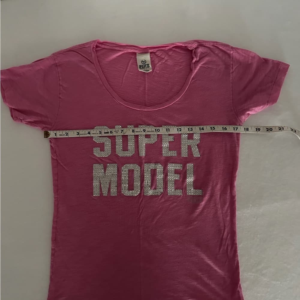 Victoria’s Secret Pink Supermodel Graphic Tee Rhinestone Y2K Size Small Rare - Thumbnail 3