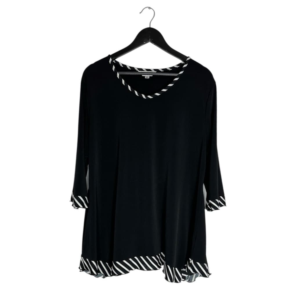 TT Tung Tai Black Flowing Tunic Top With Contrast Trim Vintage EU 48 / US 2XL - Thumbnail 9