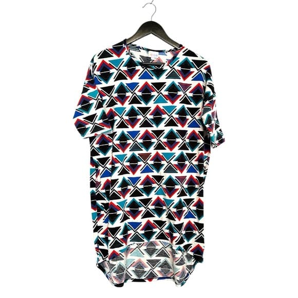 LuLaRoe Irma High-Low Tee Tunic Multicolor Geometric Print Size XS (X-Small) - Thumbnail 7