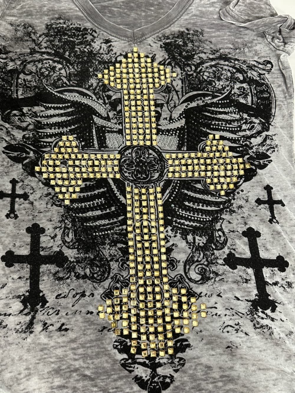 Rock & Roll Cowgirl Y2K Studded Cross Graphic Tee Baddie Grunge Western Medium - Thumbnail 6