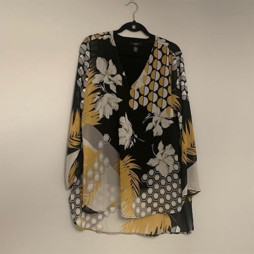 Alfani Floral Geometric Layered Tunic Top Blouse Women’s Size Large Bohemian - Thumbnail 4
