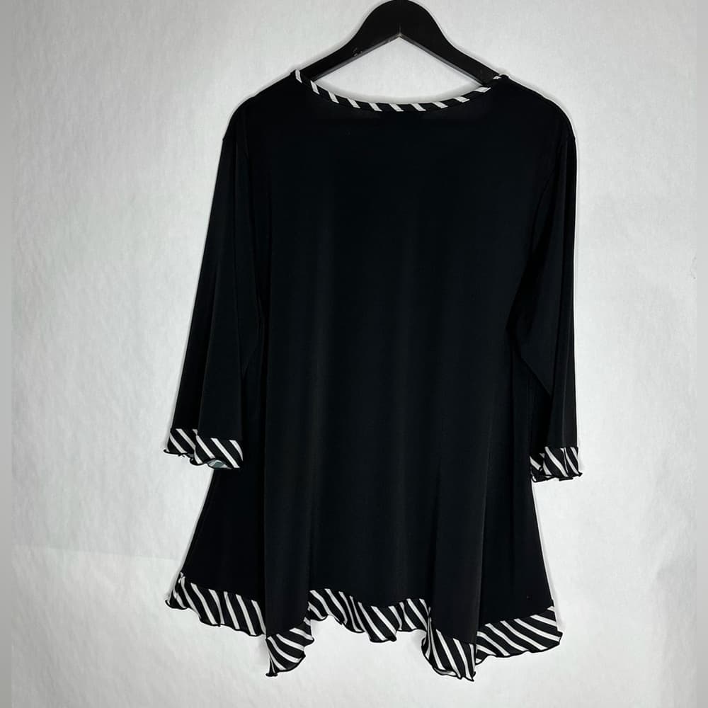 TT Tung Tai Black Flowing Tunic Top With Contrast Trim Vintage EU 48 / US 2XL - Thumbnail 3