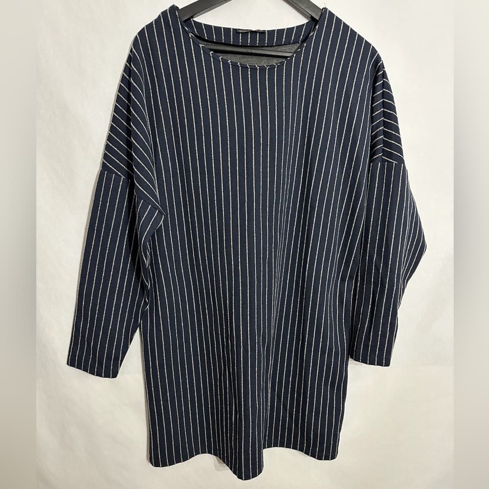 Zara W/B Navy Pinstripe Oversized Tunic Top Size Large Minimalist Scandi Blogger - Thumbnail 4