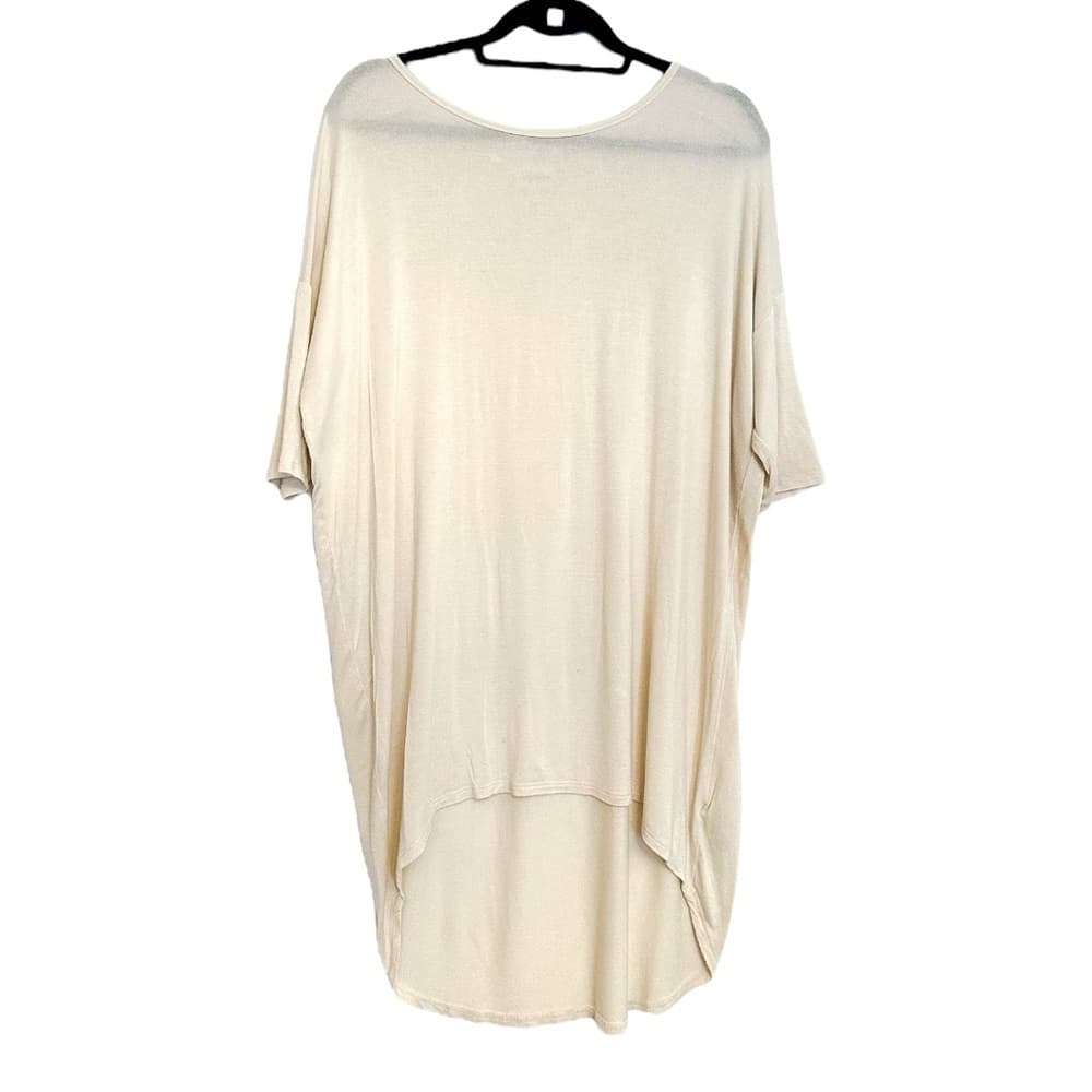 LuLaRoe Irma Tunic Top Cream Solid High Low Minimalist Medium Neutral Loungewear - Thumbnail 9
