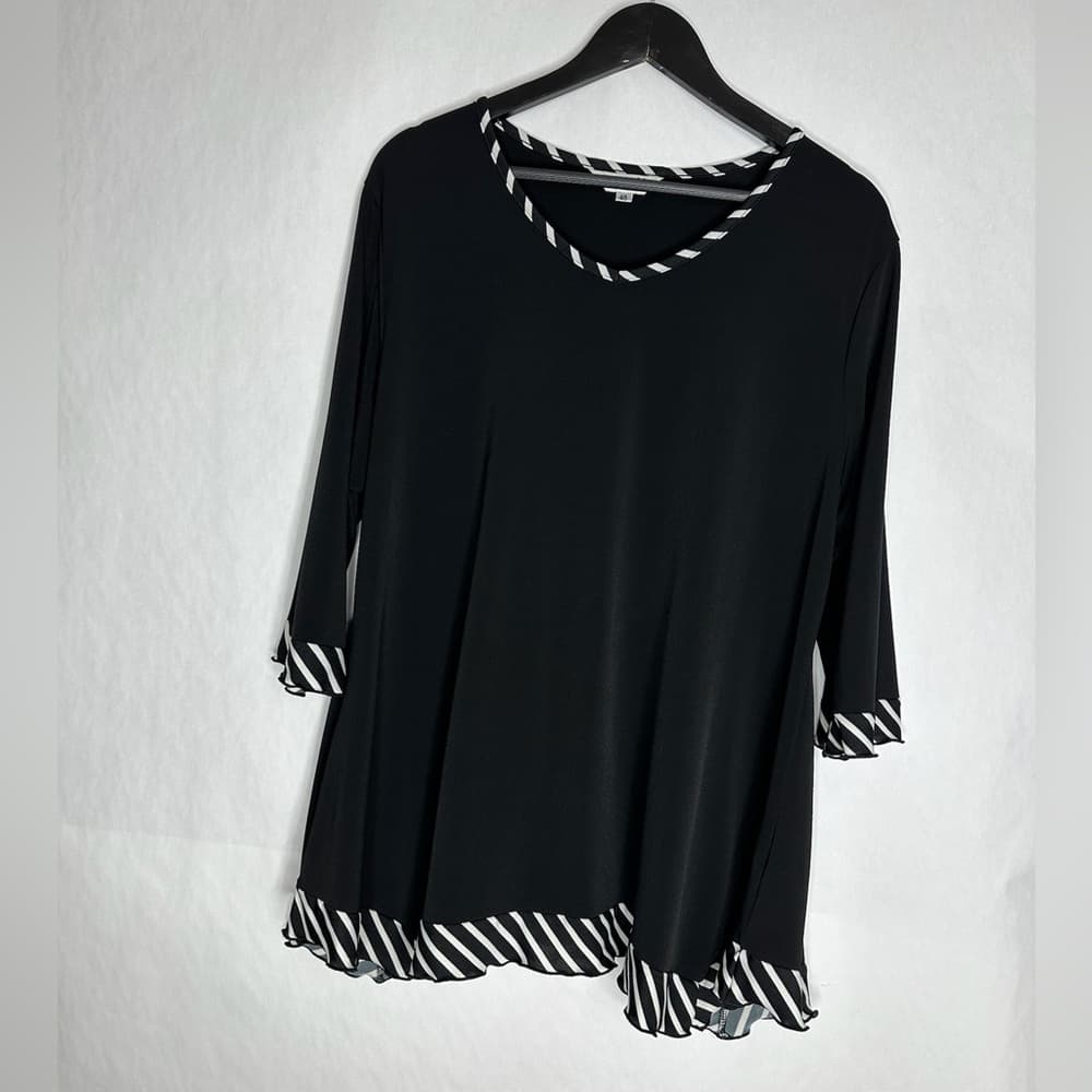 TT Tung Tai Black Flowing Tunic Top With Contrast Trim Vintage EU 48 / US 2XL - Thumbnail 6