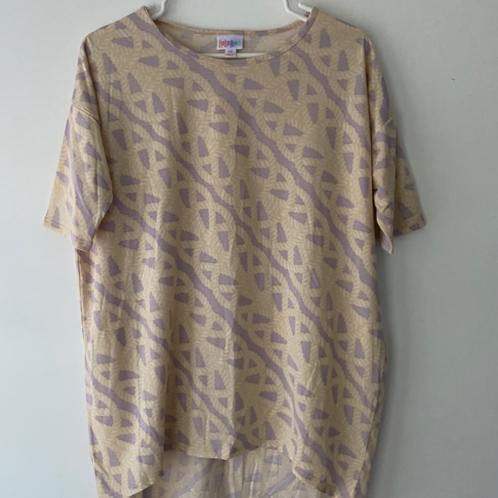 NWT LuLaRoe Irma Tunic Top Pastel Rope Geometric High Low Short Sleeve XS Lounge - Thumbnail 2