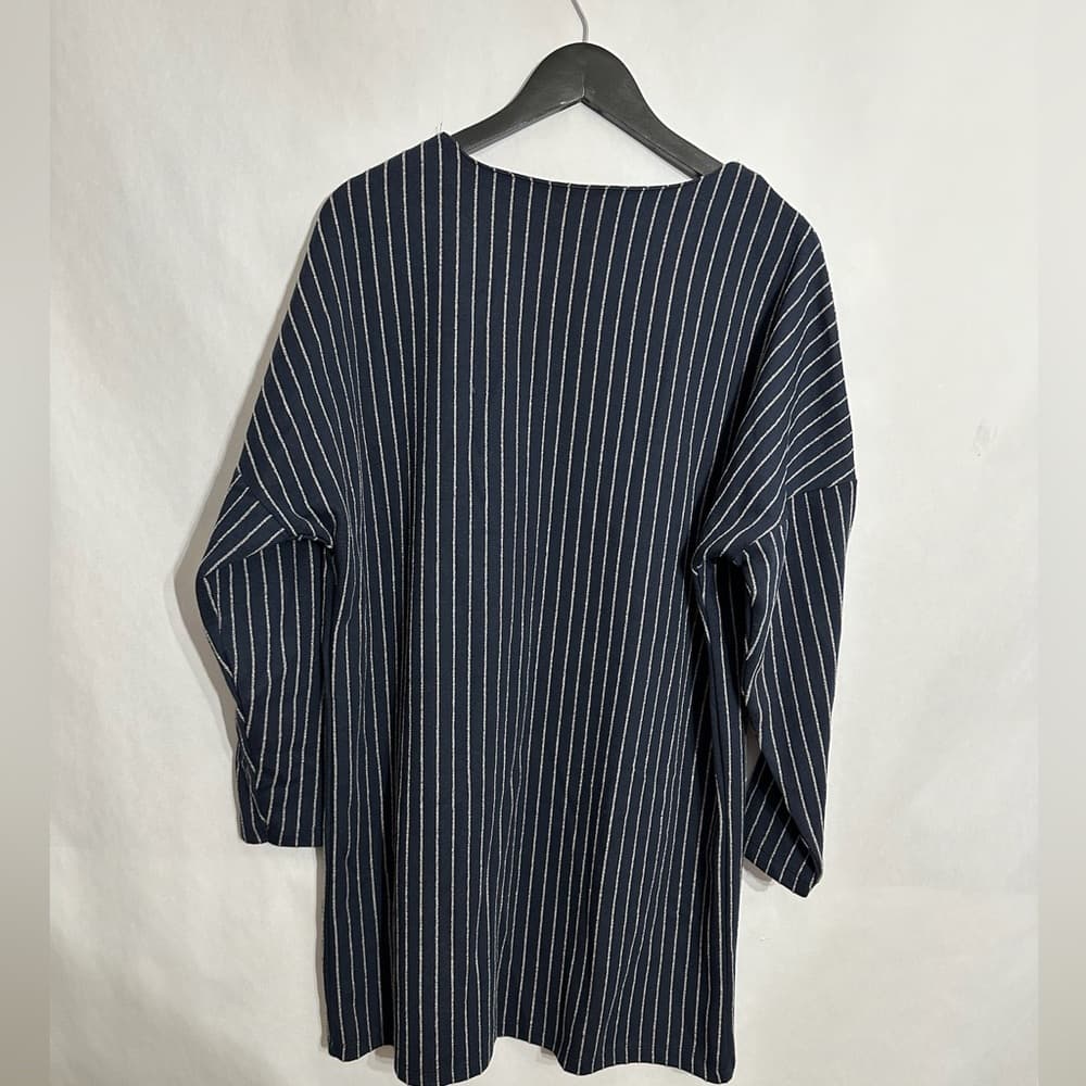 Zara W/B Navy Pinstripe Oversized Tunic Top Size Large Minimalist Scandi Blogger - Thumbnail 3