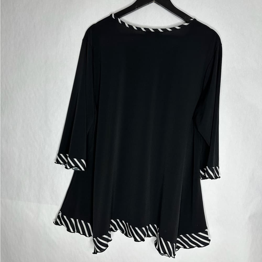 TT Tung Tai Black Flowing Tunic Top With Contrast Trim Vintage EU 48 / US 2XL - Thumbnail 4