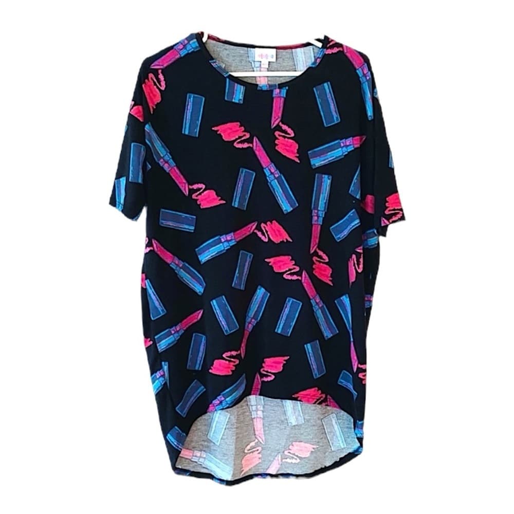 LuLaRoe Irma Tunic Top Black Lipstick Print High Low XXS Baddie Makeup Artist - Thumbnail 6