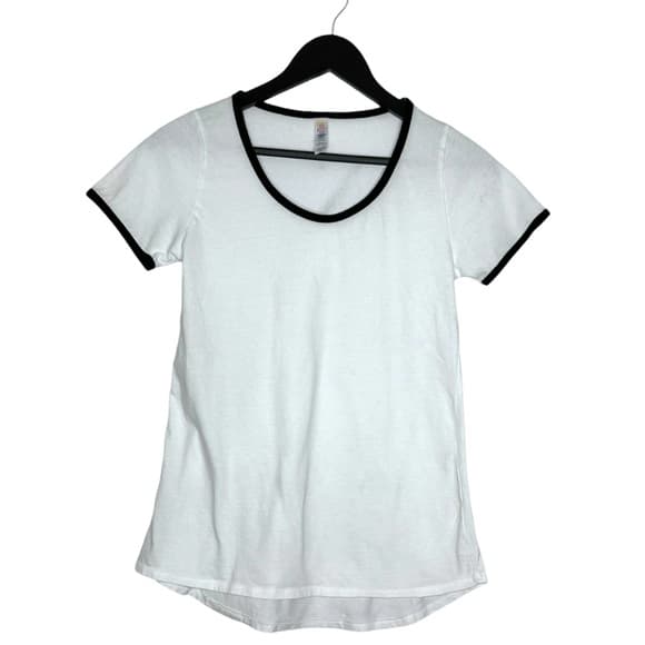 LuLaRoe White Ringer Tee Black Trim Casual Minimalist Top Size XXS - Thumbnail 10