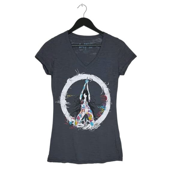 LIFE Urban Outfitters Gray Peace Graphic V Neck Tee Medium Casual Streetwear - Thumbnail 7