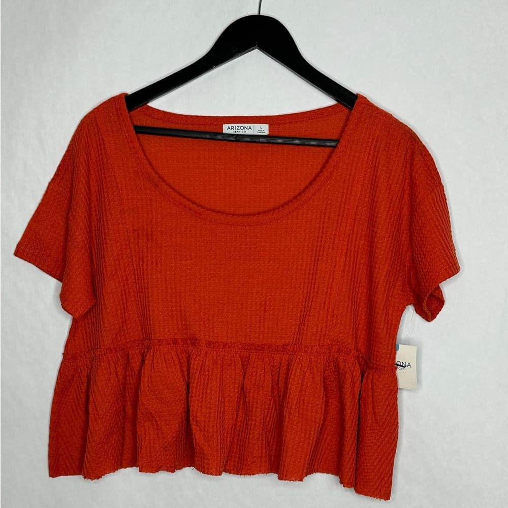 NWT Arizona Jean Co Textured Babydoll Crop Top Size Large Orange Shade Summer - Thumbnail 2
