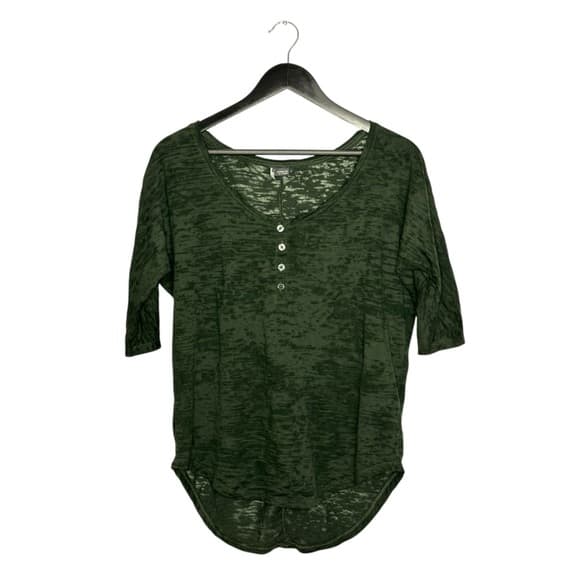 Sparkle & Fade Olive Burnout Henley 3/4 Sleeve High Low Top Size Small - Thumbnail 9