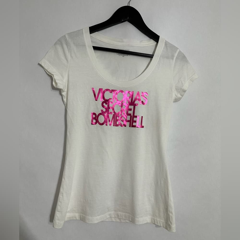 Victoria’s Secret Bombshell White w Metallic Pink Rare Y2K Graphic Tee Small - Thumbnail 10