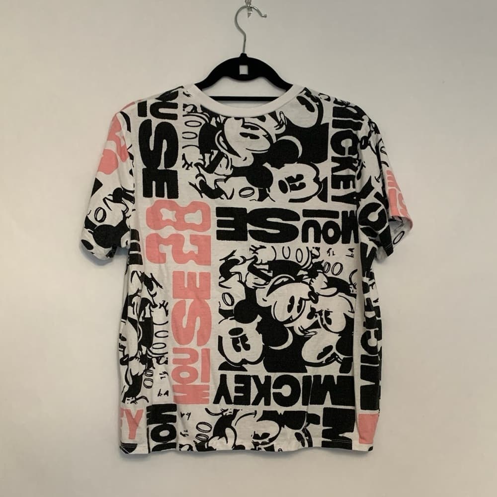 Disney Mickey Mouse All Over Graphic Tee Black White Size Large Juniors - Thumbnail 5