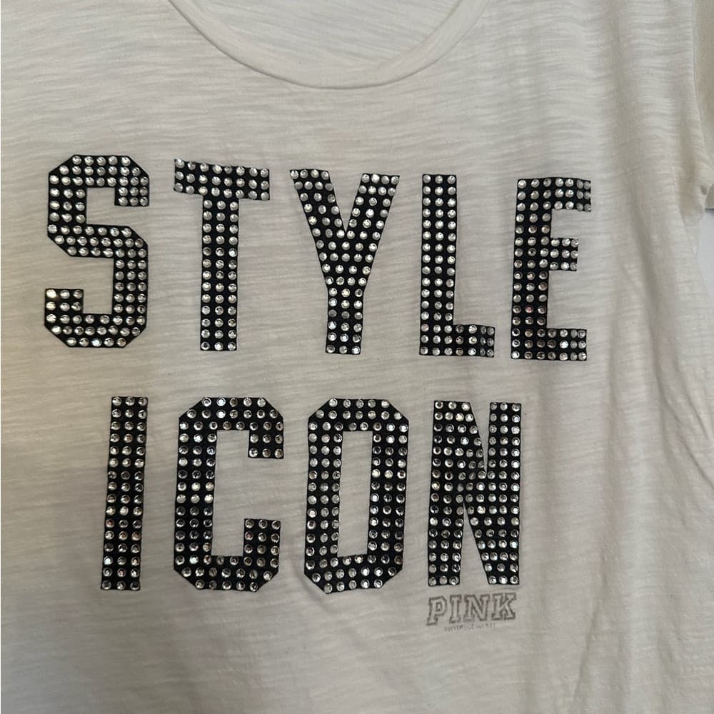 Victoria’s Secret PINK Y2K Style Icon Rhinestone Graphic Burnout TShirt White XS - Thumbnail 5