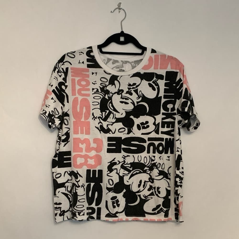 Disney Mickey Mouse All Over Graphic Tee Black White Size Large Juniors - Thumbnail 4
