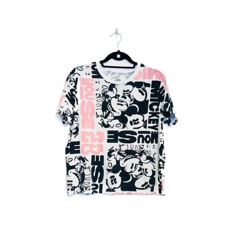 Disney Mickey Mouse All Over Graphic Tee Black White Size Large Juniors - Thumbnail 2