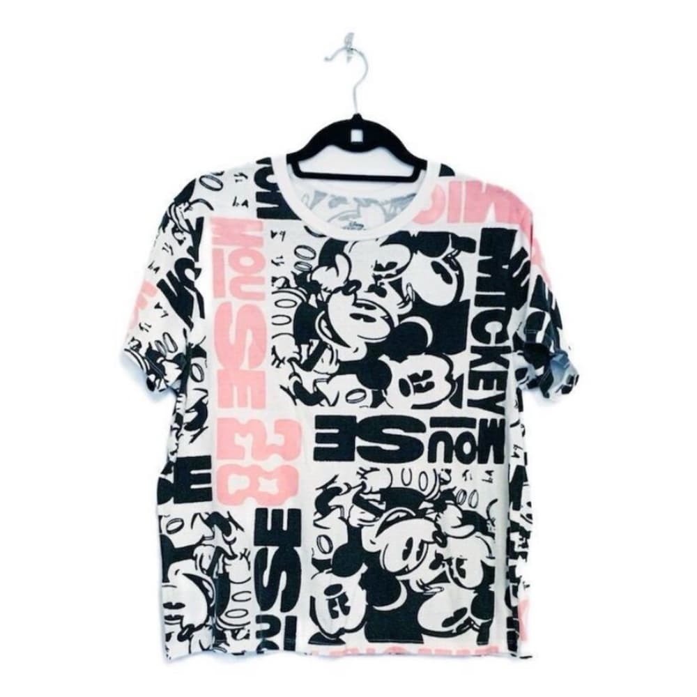 Disney Mickey Mouse All Over Graphic Tee Black White Size Large Juniors - Thumbnail 3