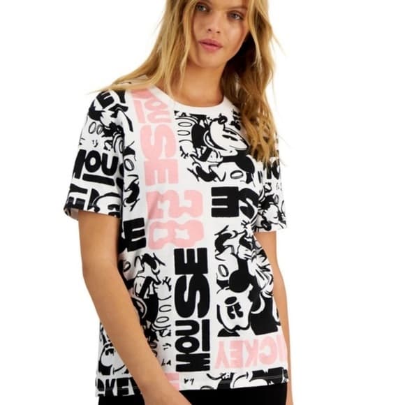 Disney Mickey Mouse All Over Graphic Tee Black White Size Large Juniors - Thumbnail 9
