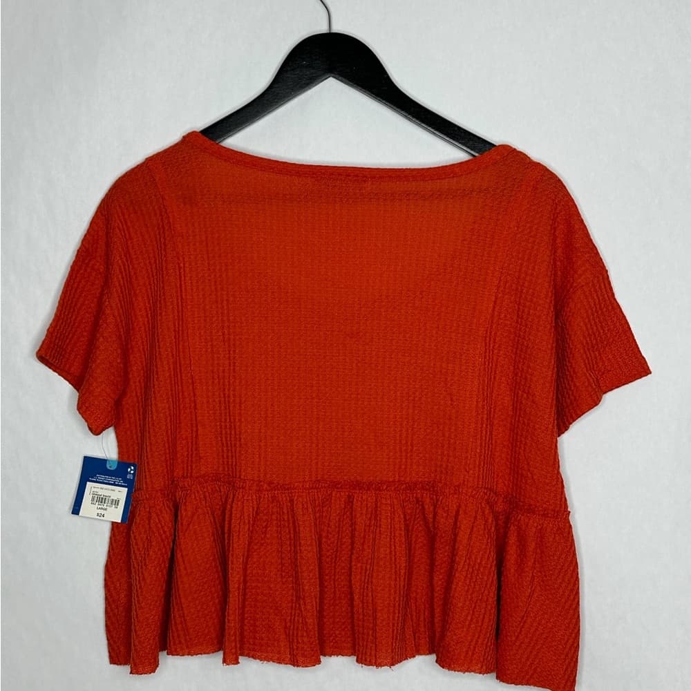 NWT Arizona Jean Co Textured Babydoll Crop Top Size Large Orange Shade Summer - Thumbnail 5