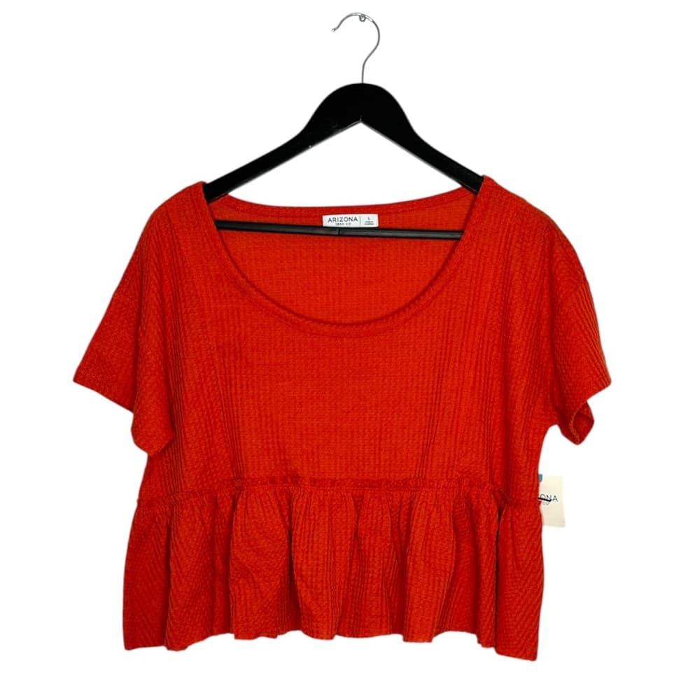 NWT Arizona Jean Co Textured Babydoll Crop Top Size Large Orange Shade Summer - Thumbnail 8