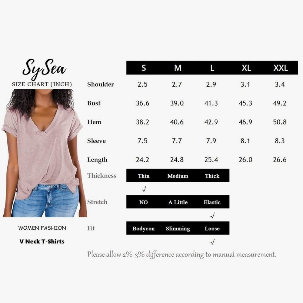 NEW SySea Basic V Neck T Shirt Loose Casual Tee Tops White Gray Stripes Sleeve - Thumbnail 6