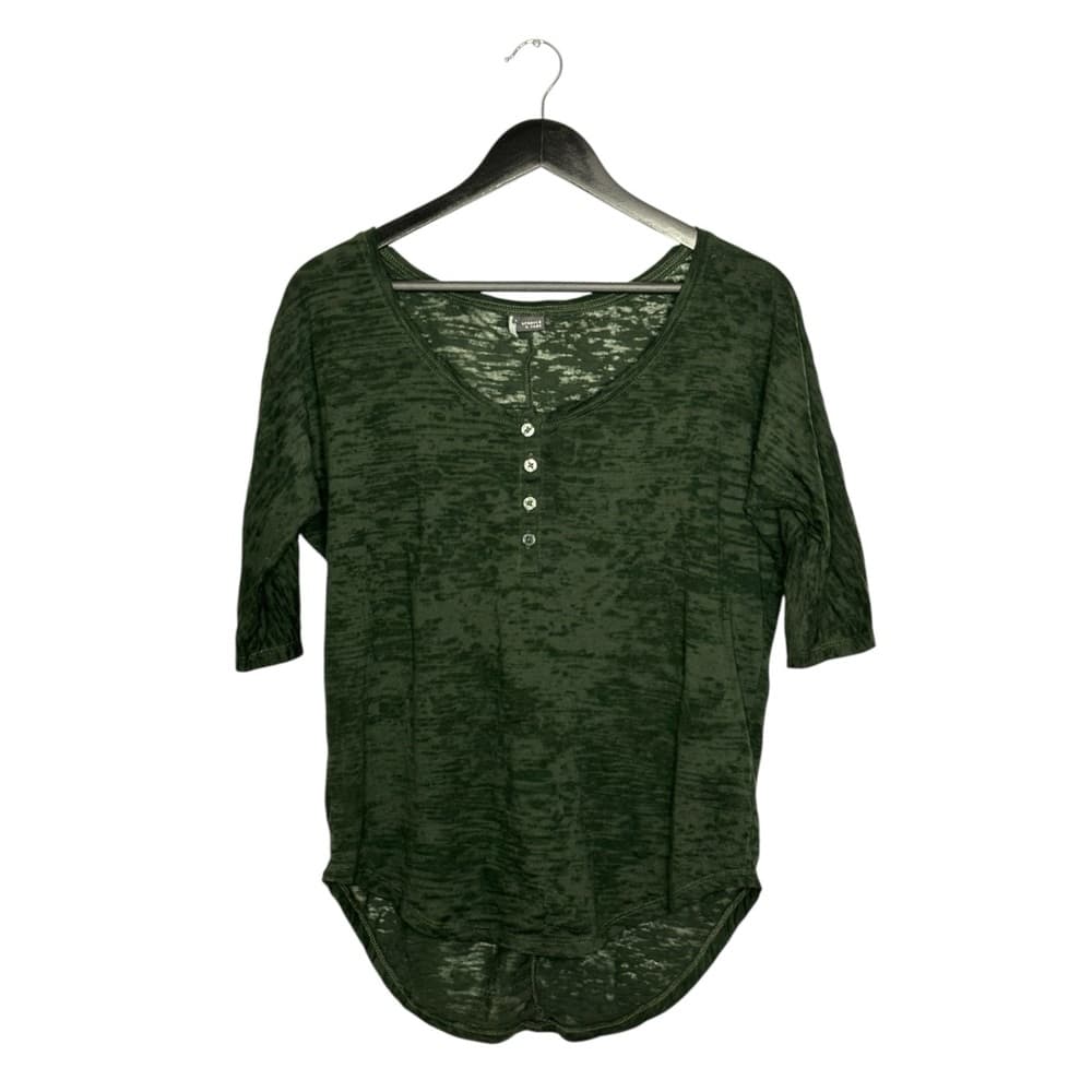 Sparkle & Fade Olive Burnout Henley 3/4 Sleeve High Low Top Size Small - Thumbnail 8