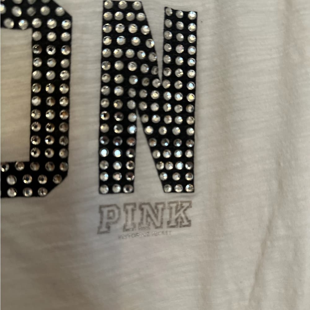 Victoria’s Secret PINK Y2K Style Icon Rhinestone Graphic Burnout TShirt White XS - Thumbnail 4