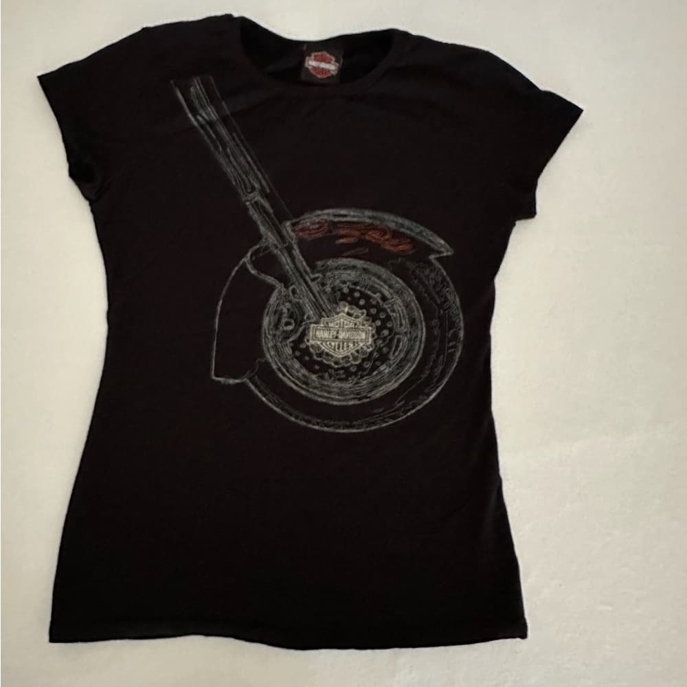 Harley-Davidson Motorcycle Black Graphic Tee Fitted Shirt - (most Likely XS/S) - Thumbnail 2