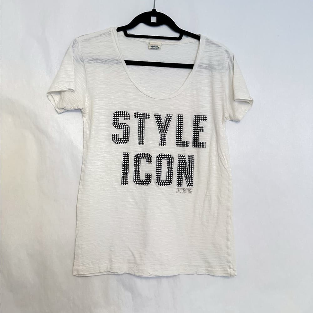 Victoria’s Secret PINK Y2K Style Icon Rhinestone Graphic Burnout TShirt White XS