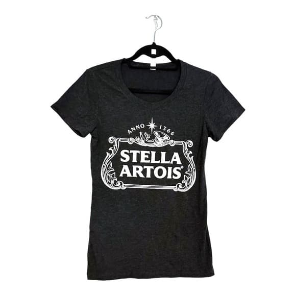 Stella Artois Graphic T-Shirt Tee, Charcoal Gray Womens Large Beer Brand Logo - Thumbnail 9