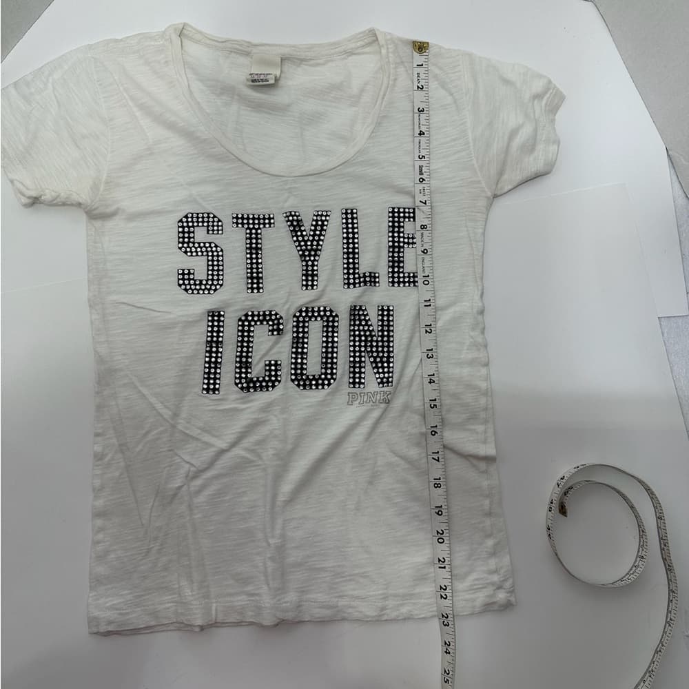Victoria’s Secret PINK Y2K Style Icon Rhinestone Graphic Burnout TShirt White XS - Thumbnail 8