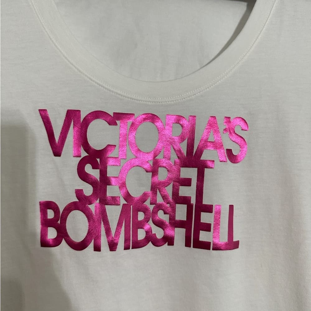 Victoria’s Secret Bombshell White w Metallic Pink Rare Y2K Graphic Tee Small - Thumbnail 11