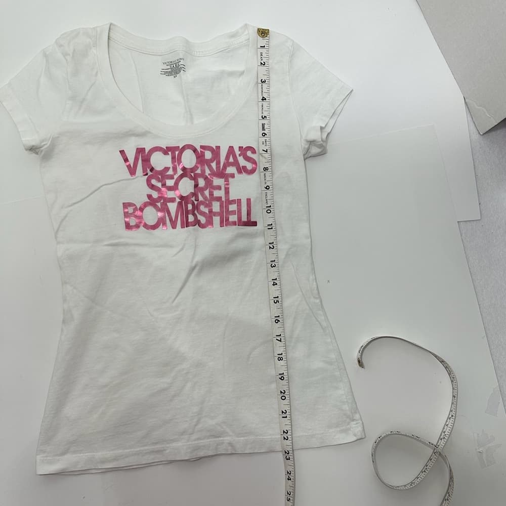 Victoria’s Secret Bombshell White w Metallic Pink Rare Y2K Graphic Tee Small - Thumbnail 6