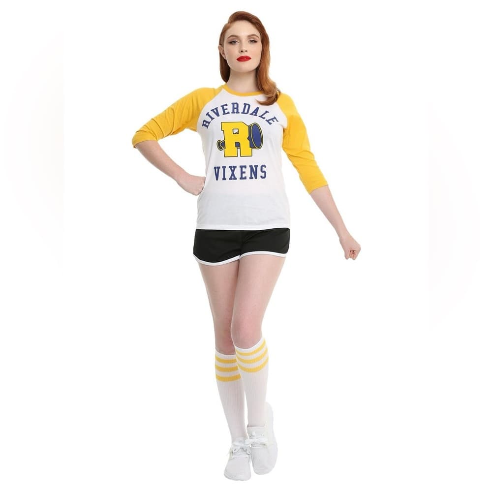 NWT Riverdale Vixens Hot Topic Yellow White 3/4 Sleeve Raglan Tee Small Juniors - Thumbnail 9