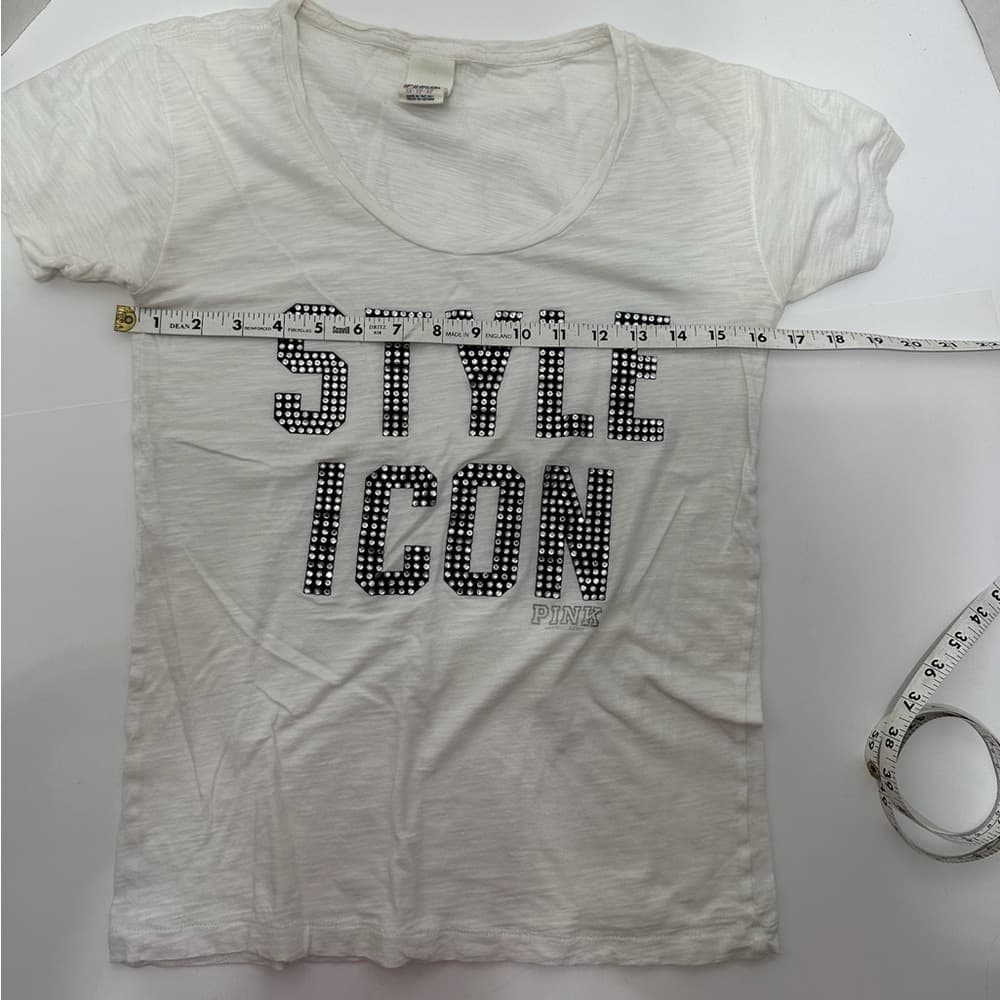 Victoria’s Secret PINK Y2K Style Icon Rhinestone Graphic Burnout TShirt White XS - Thumbnail 9