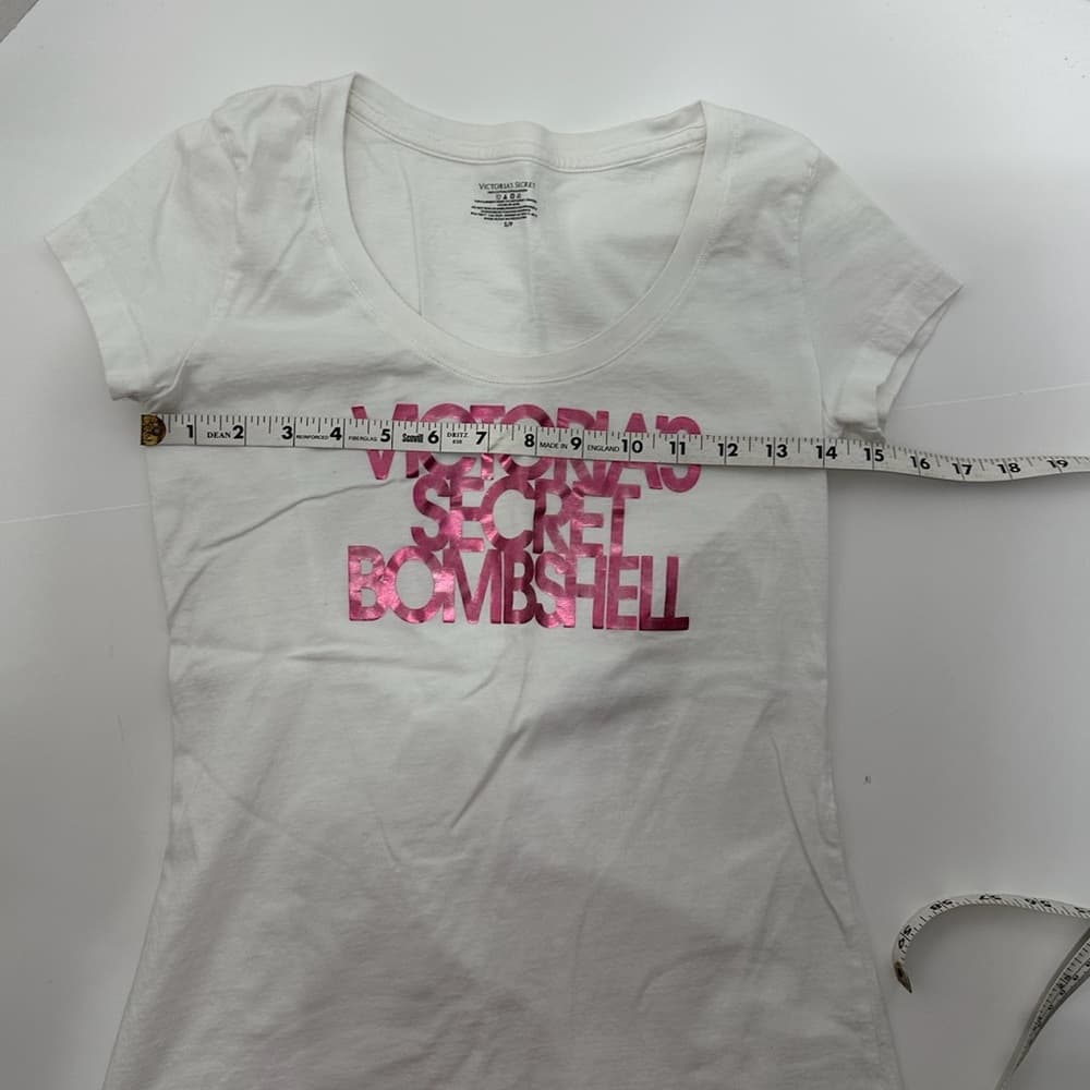 Victoria’s Secret Bombshell White w Metallic Pink Rare Y2K Graphic Tee Small - Thumbnail 7