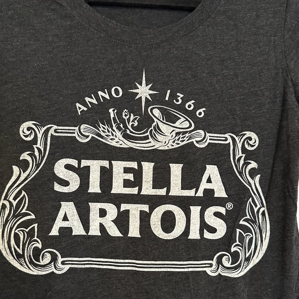 Stella Artois Graphic T-Shirt Tee, Charcoal Gray Womens Large Beer Brand Logo - Thumbnail 6