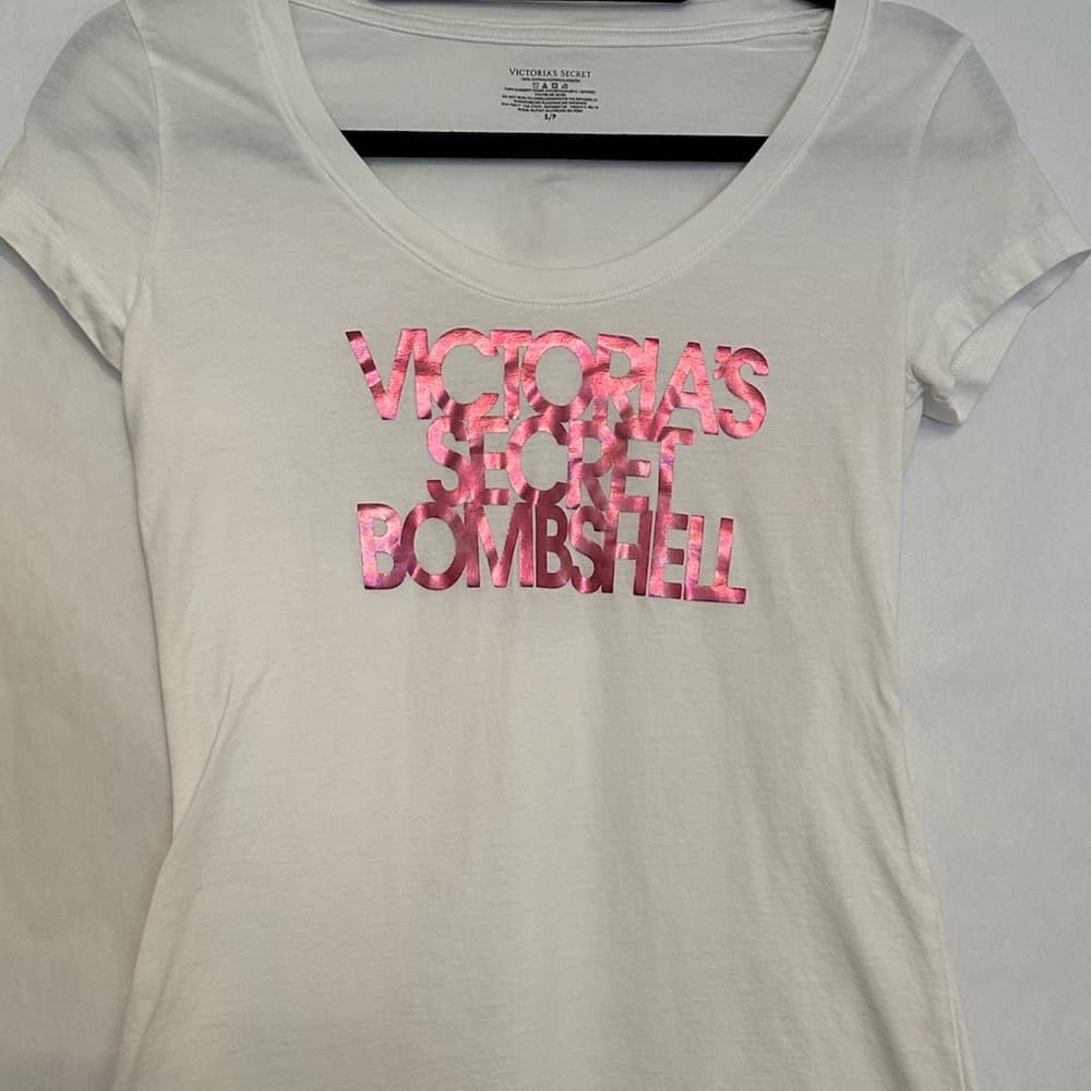 Victoria’s Secret Bombshell White w Metallic Pink Rare Y2K Graphic Tee Small - Thumbnail 5