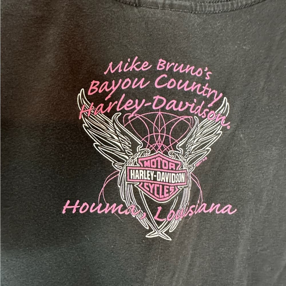 Harley Davidson Pink Rhinestone Logo Black Tee Shirt XL Y2K Biker Grunge - Thumbnail 7