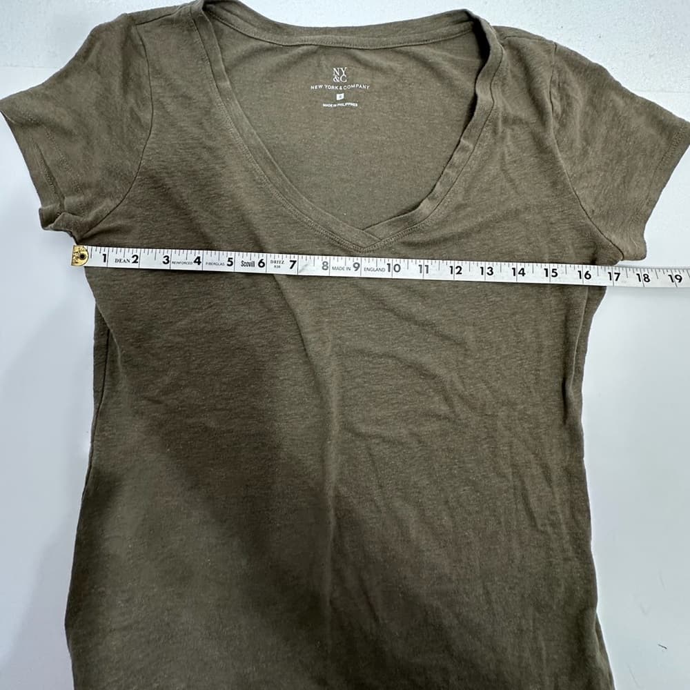 New York & Company NY&Co Linen Blend Tee Military Green Short Sleeve Size Small - Thumbnail 6
