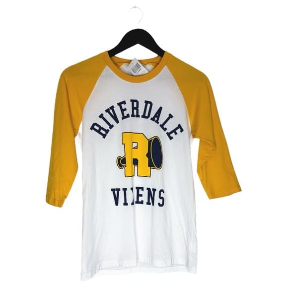 NWT Riverdale Vixens Hot Topic Yellow White 3/4 Sleeve Raglan Tee Small Juniors - Thumbnail 11