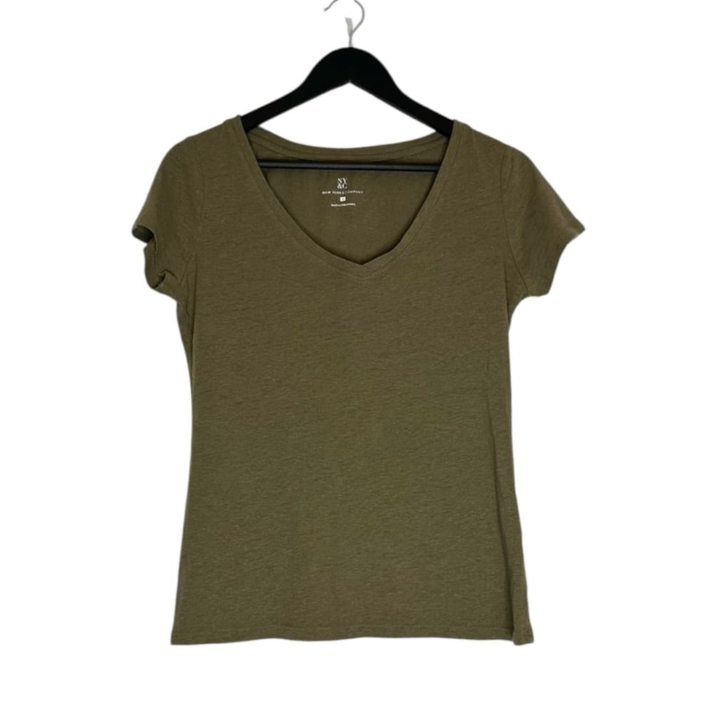 New York & Company NY&Co Linen Blend Tee Military Green Short Sleeve Size Small - Thumbnail 8