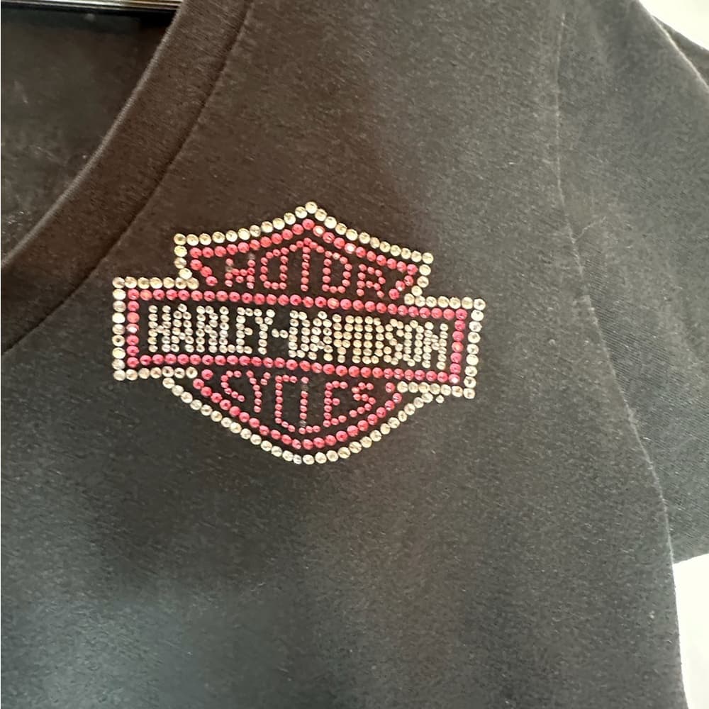 Harley Davidson Pink Rhinestone Logo Black Tee Shirt XL Y2K Biker Grunge - Thumbnail 11